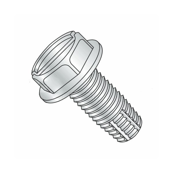 Newport Fasteners Thread Cutting Screw, #6-32 x 1 in, Zinc Plated Steel Hex Head Slotted Drive, 10000 PK 370752-10000 - main